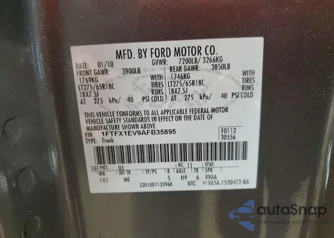 2010 Ford F150 Super Cab z USA, uszkodzony, nr VIN 1FTFX1EV9AFB35895